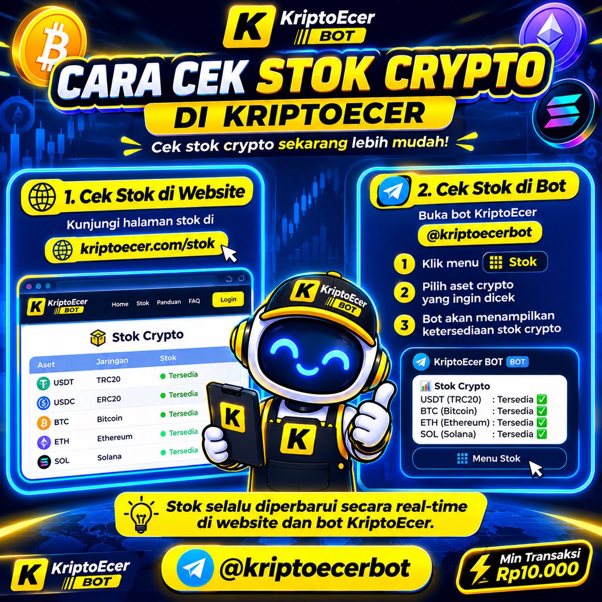 kriptoecerbot's tweet photo. Mau beli crypto tapi takut stoknya kosong?

Sekarang tinggal cek dulu. 👇

🌐 Website: https://t.co/wG3qeutUaI
🤖 Bot: buka @kriptoecerbot → menu Stok

Jadi sebelum transaksi, kamu bisa lihat crypto yang tersedia terlebih dahulu.

Cek stok → pilih coin → transaksi. 🚀 https://t.co/qW4M3n8oWq