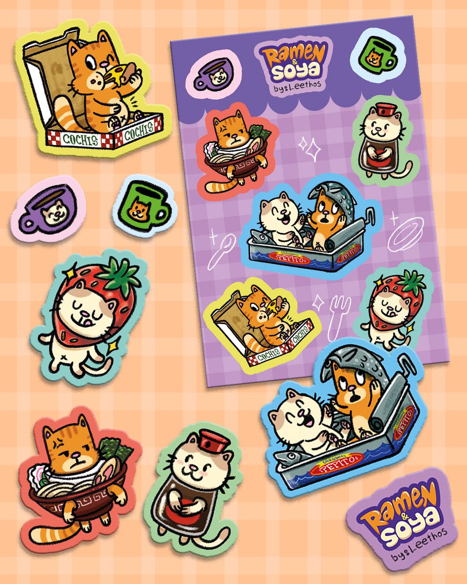 josiegraphics_'s tweet photo. Junto a @Leethos empezamos a vender stickers de Ramen &amp; Soya 🧡💜 2 gatitos que se complementan. Los stickers son aprueba de agua! https://t.co/XjEBuWGNpl