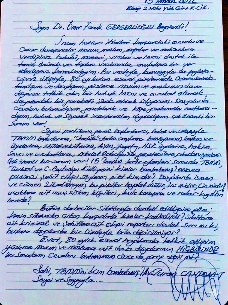 LawyerTuranC's tweet photo. Önemli olmasından dolayı tekrarında fayda var:

Pilotların savunmalarını @gergerliogluof Bey’in cezaevindeyken cevap olarak bana gönderdiği mektup ile birlikte okuyunuz!

UYAP’ta kaydı olan mektuplar.

👇⚠️👇 https://t.co/F0dzx7N2re