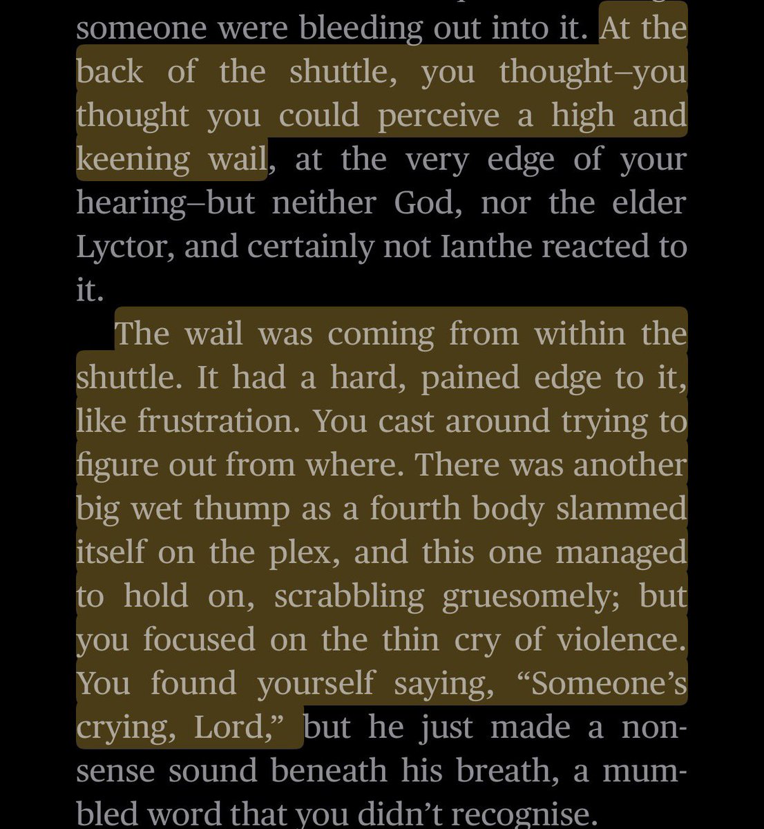 corvophobia's tweet photo. does anyone ever talk about how harrow hears gideon crying out when they drop into the river for the first time in htn. it makes me a bit sick https://t.co/M9CgyuL762