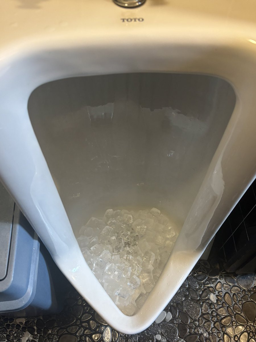 GyanbRalph's tweet photo. 小便器に氷が敷き詰められてたんだけど、俺そんな温かいのすると思われた？

#ホットコーヒー https://t.co/Rg5R19Eb3p