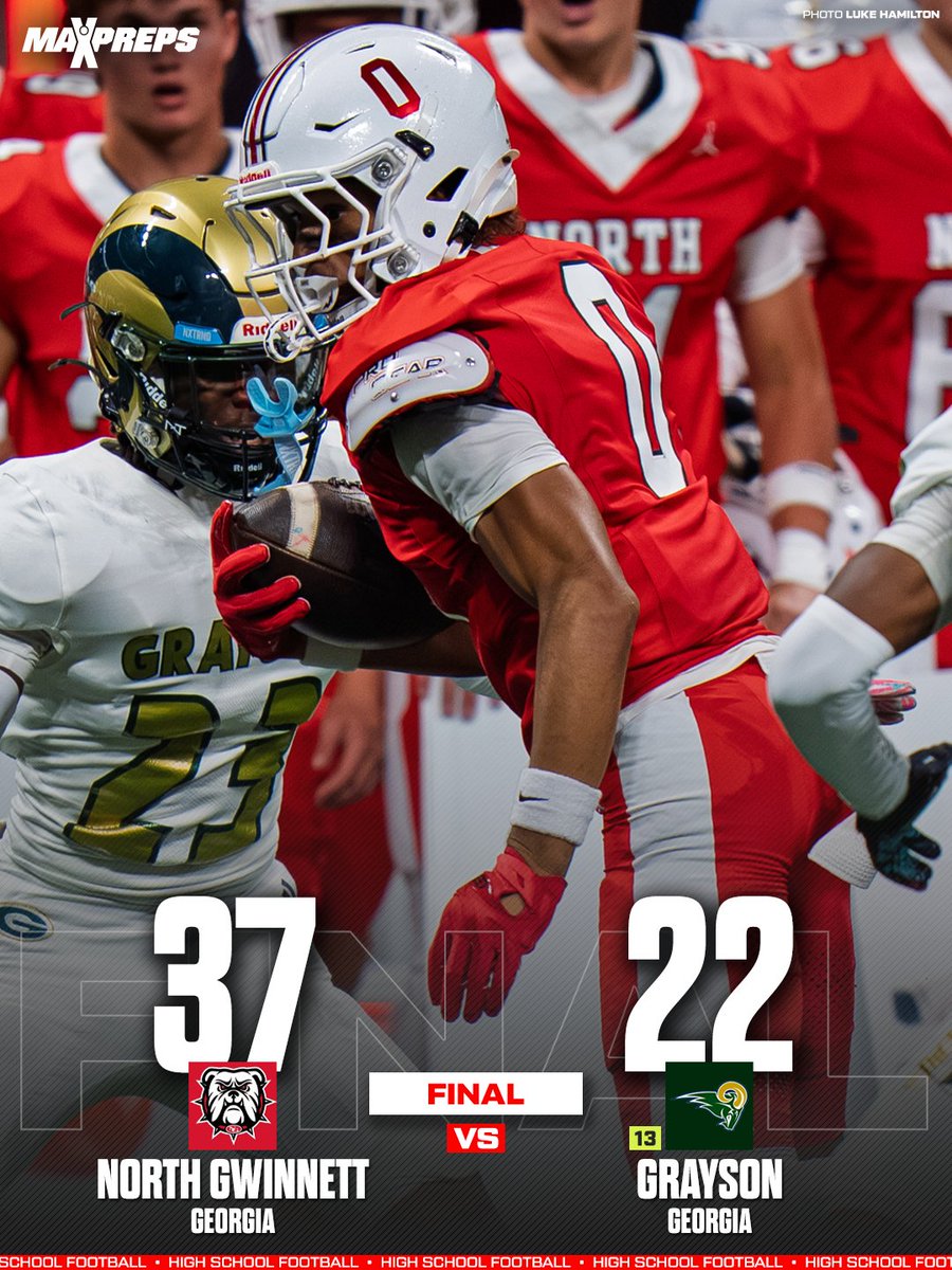 MaxPreps's tweet photo. The Bulldogs made a STATEMENT in Mercedes-Benz Stadium! North Gwinnett (GA) built a 37-0 lead and never looked back, opening the season with a dominating win over No. 13 Grayson (GA). 🏈

Full Story ⬇️
https://t.co/2A9IeHSu2a https://t.co/0Kwkk2pLnG