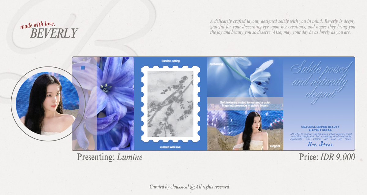 claussical's tweet photo. #zonauang — help repost? thank you loveliest! 🔮🩵

A little collection of softness, poise, and quiet elegance, curated especially for Irene Red Velvet.

𓂃 ࣪˖ ִֶָ Lumine layout
𓂃 ࣪˖ ִֶָ IDR 9,000 each https://t.co/UIQQULVTMH