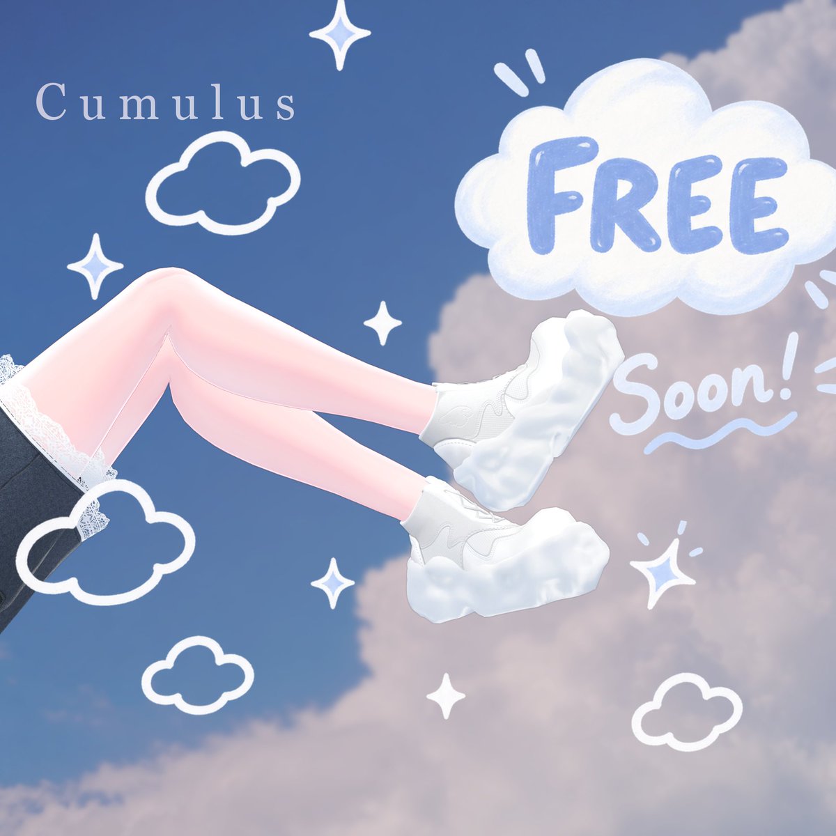 otuh_booth's tweet photo. ☁️無料配布のお知らせ☁️

雲をモチーフにしたシューズ「Cumulus」を、期間限定で無料配布します！

現在、配布に向けてファイル整理など準備中……。
明日か明後日には公開できると思うので、お楽しみに〜！

#VRChat　＃おとうふやさん