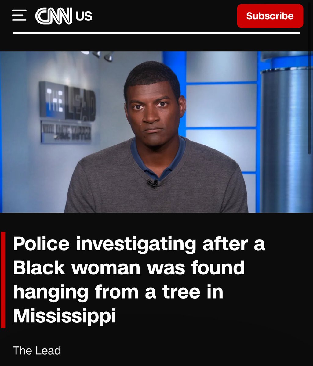 EndWokeness's tweet photo. CNN is making it seem like black people in Mississippi got lynched

Reality:

1. Cory Zukatis - white homeless man
Cause of death: suicide by hanging

2. Demartravion Reed - black student
Cause of the death: suicide by hanging

3. Tasia Fortune - black woman
Cause of death: under investigation 
Her black boyfriend was just arrested