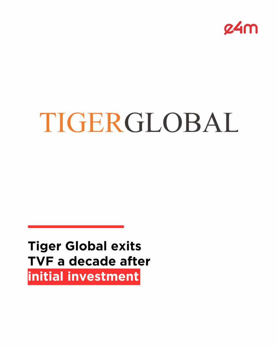 e4mtweets's tweet photo. Tiger Global exits TVF a decade after initial investment.
Tiger Global sold its stake as part of a funding round that valued TVF at around $22 million.
Read the full story - https://t.co/P7x4GkBBgD
#e4m #TigerGlobal #TVF #DigitalMedia #StartupInvestments #InvestmentNews https://t.co/vqCK9Kvl5b