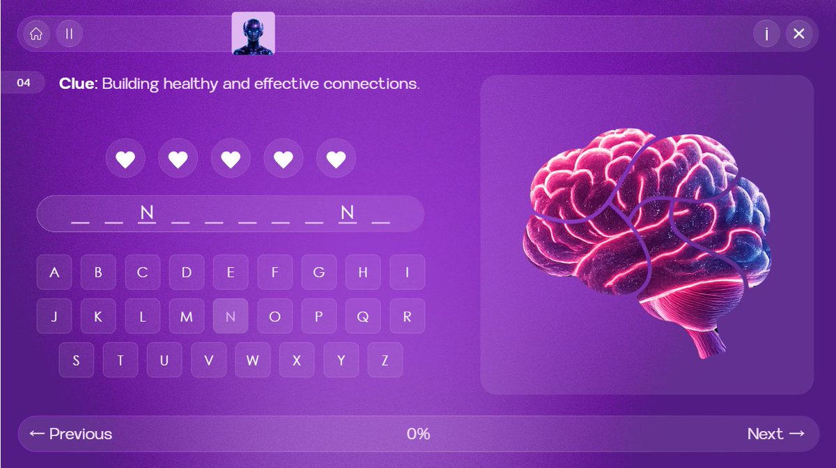 BDF_Creations1's tweet photo. Just built my first eLearning game 🎮🧠

Hangman-style Word Game teaching Emotional Intelligence — built in Articulate 360

Dark UI | Brain visuals | 5 lives | EQ clues
Open for eLearning design projects 👇
https://t.co/NqNnNG8GIa
#eLearning #GameDesign #EmotionalIntelligence https://t.co/vJg5fMP5p5