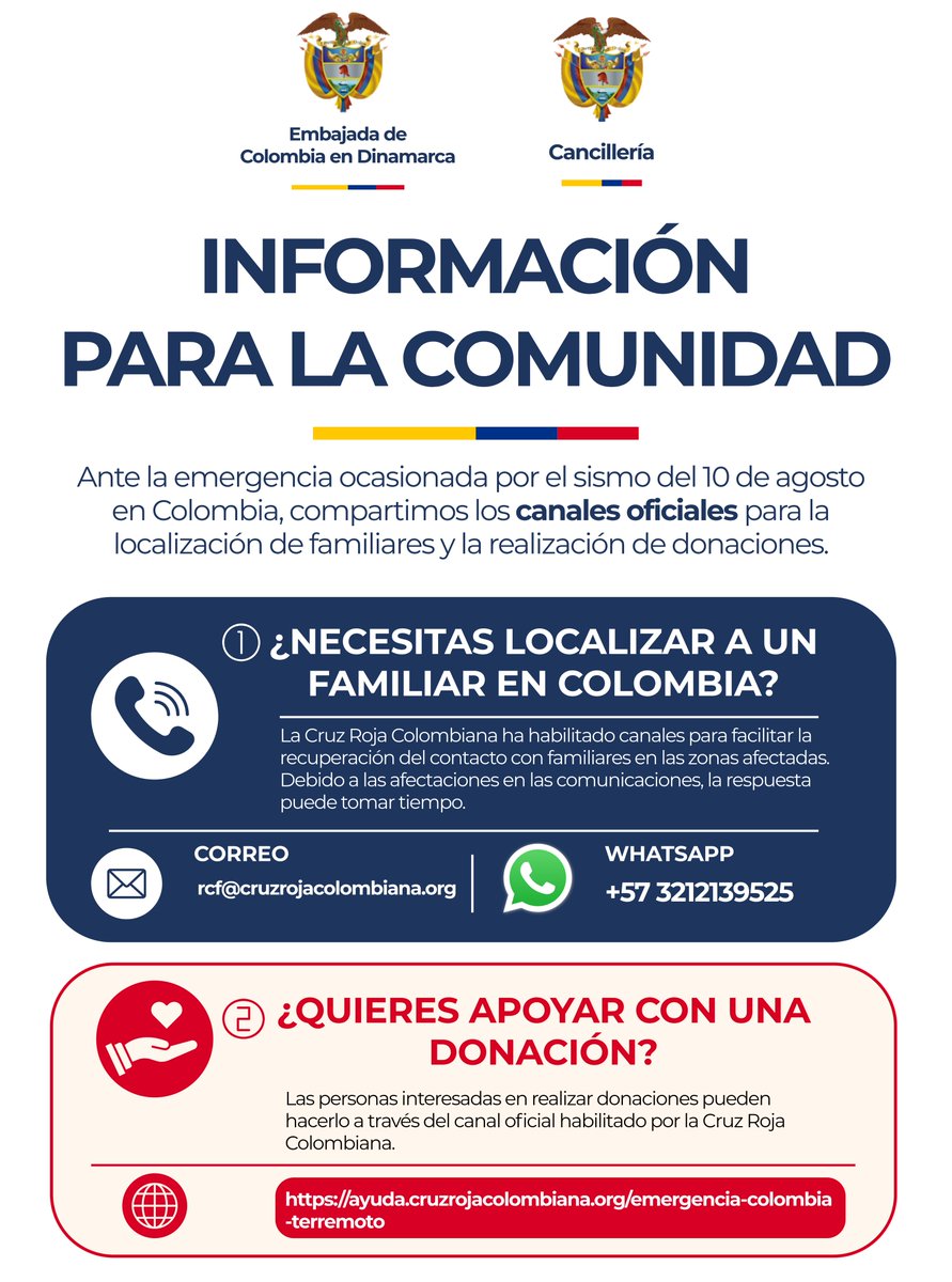 Colombiaendk's tweet photo. 🇨🇴 Información para la comunidad colombiana en Dinamarca

Enlace para hacer una donación: https://t.co/jW8AaOq69V

----

🇨🇴Information for the Colombian community in Denmark

Link to make a donation: https://t.co/jW8AaOq69V https://t.co/BLUhipZvcm
