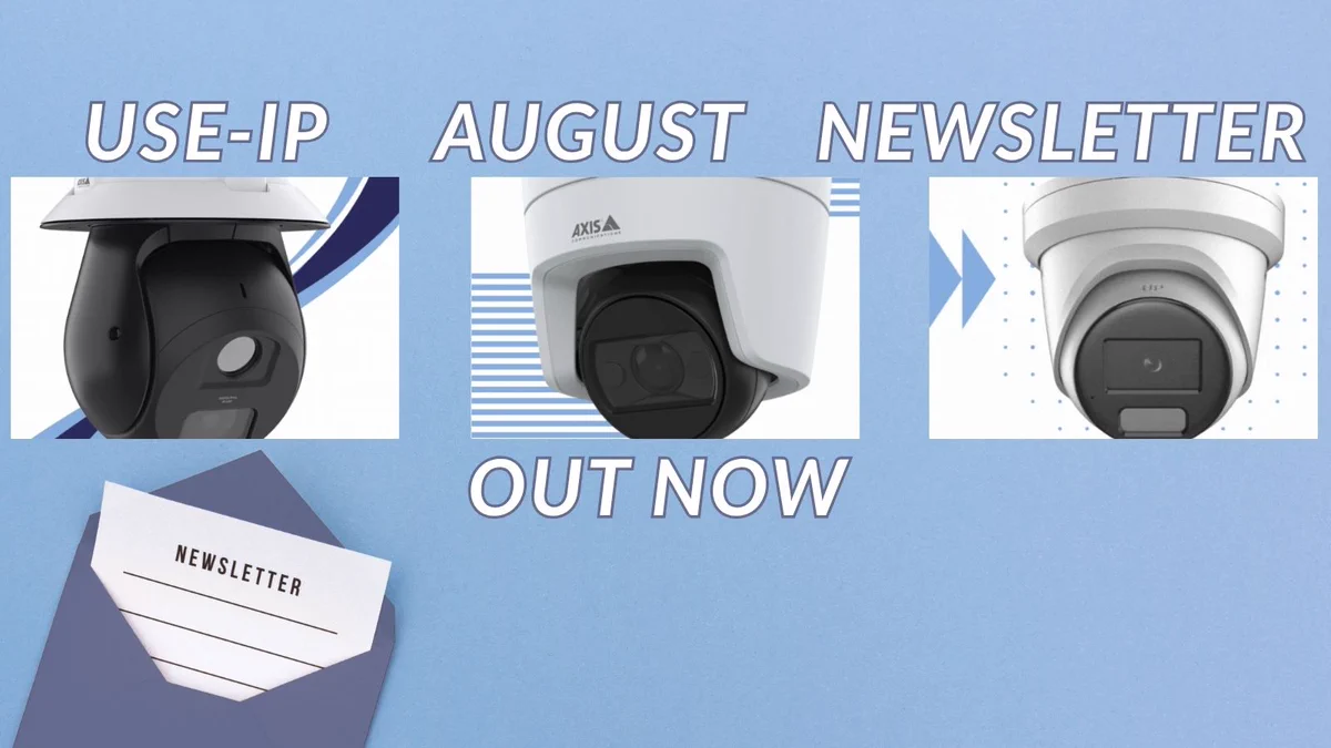 There are three images of cameras going across the page, with an envelope below them on a blue background. There is some white writing above each image that reads ‘ USE-IP AUGUST NEWSLETTER OUT NOW’.
