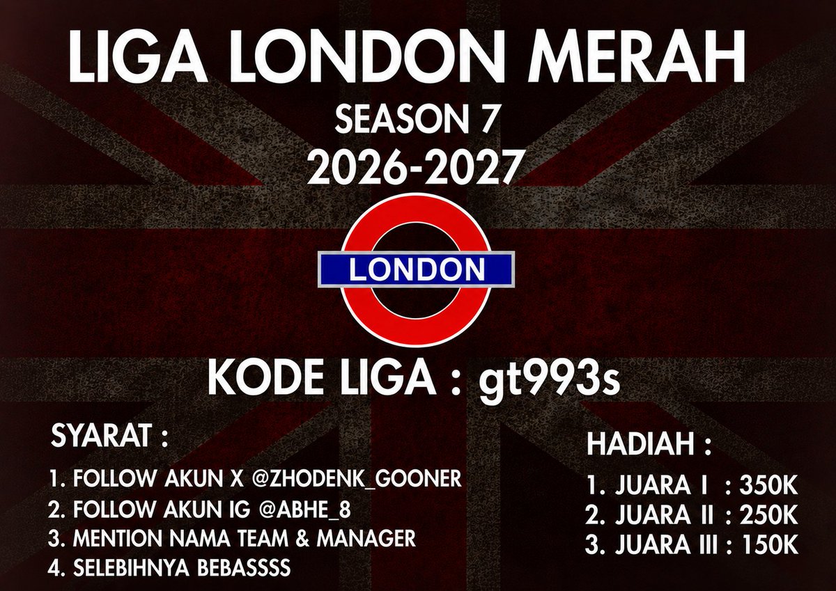 zhodenk_gooner's tweet photo. Liga London Merah musim ke 7 sdh siap
ayo para manager FPL,  gabung dan atur formasi terbaikmu.
Hadiah langsung ditransfer saat EPL berakhir 
Ijin suhu @pisangij01 @FPL_sieltam @PanditFPL @FPL_sieltam @KoFPLI  @FplNusantara https://t.co/z3jMXVeqaK