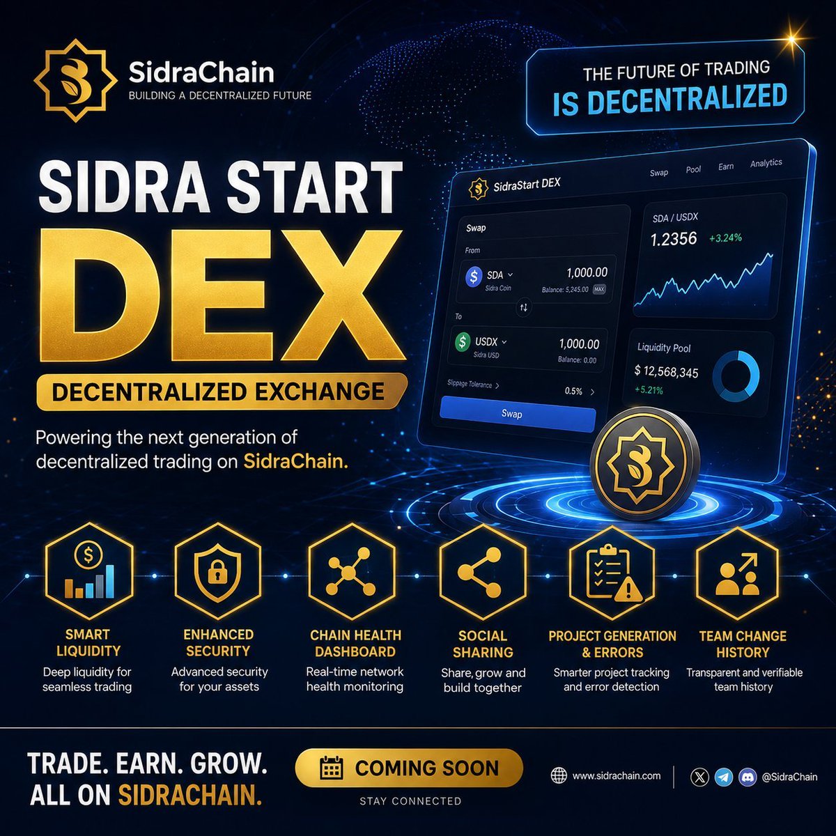 Flexycoll6's tweet photo. 🚀 SidraChain DEX — A New Step Forward

Building a stronger decentralized ecosystem with:

🔹 Smart Liquidity
🔹 Enhanced Security
🔹 Chain Health Monitoring
🔹 Seamless Social Sharing

The Sidra ecosystem continues to evolve. 🔵⚡

#SidraChain #SidraStart #DEX #Web3 https://t.co/vCDLsdEOL3