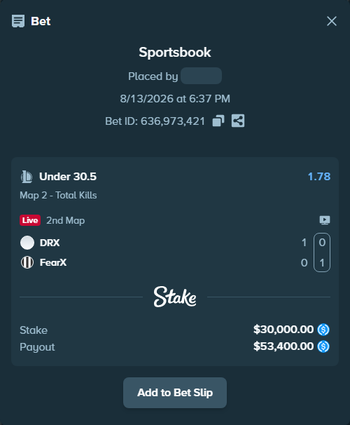 stakehighroller's tweet photo. Whale or fool? $30,000 on Under 30.5 · Map 2 - Total Kills.

@DRXGlobal #LCK https://t.co/kg5vOhoAKy