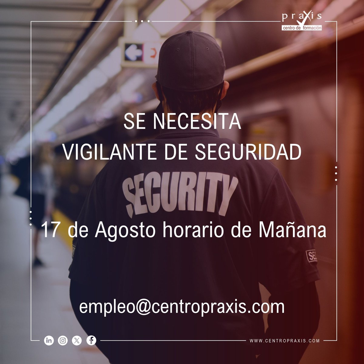 centro_praxis's tweet photo. ⚠️Se necesita Vigilante de Seguridad.  
📍17 de Agosto
𝐂𝐨𝐧𝐭𝐫𝐚𝐭𝐨 𝐢𝐧𝐝𝐞𝐟𝐢𝐧𝐢𝐝𝐨
📩𝗜𝗻𝘁𝗲𝗿𝗲𝘀𝗮𝗱𝗮𝘀/𝗼𝘀 𝗲𝗻𝘃𝗶𝗮𝗿 𝗖𝗩 𝗮: empleo@centropraxis.com https://t.co/x14tUXqCLR