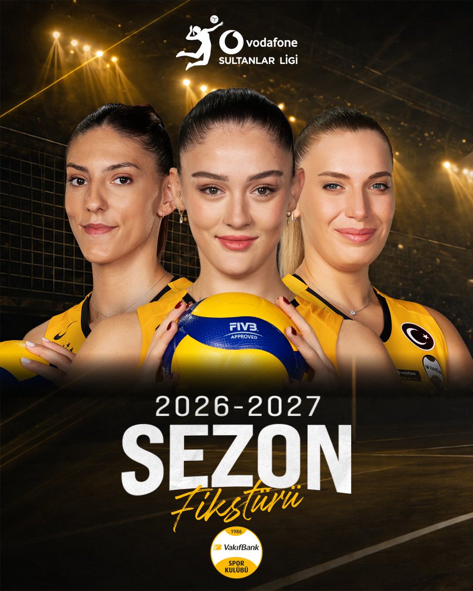VakifBankSK's tweet photo. Vodafone Sultanlar Ligi 2026-2027 sezonu fikstürümüz belli oldu, şimdi geri sayıma başlıyoruz 💛🖤 https://t.co/RsdwFCoIlG
