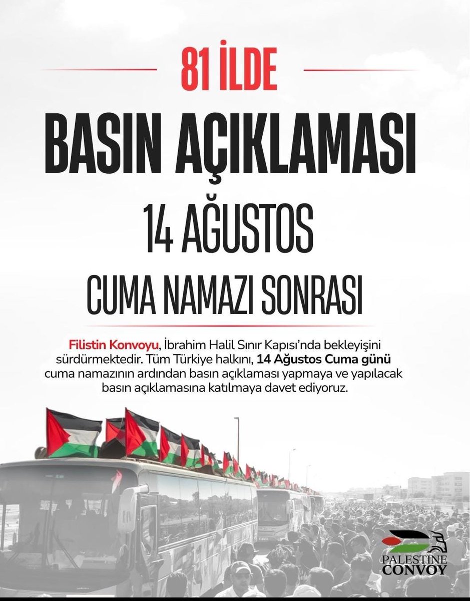 GazaNews571's tweet photo. Sizden ufak bir ricamız olacak.
📢 LÜTFEN PAYLAŞIN, GÜNDEM OLSUN!

🇹🇷 81 ilimizde bulunan tüm takipçilerimize duyurulur!

Sesimizi daha güçlü duyurmak, yaşananları gündeme taşımak ve yetkililere ulaştırmak için bu paylaşımı yayalım, paylaşalım, gündem yapalım.

📢 Bir paylaşımınız, binlerce kişiye ulaşabilir.
🤲 Desteğinizi ve dualarınızı bekliyoruz.

81 il, tek ses: Filistin için buluşalım! 🇵🇸