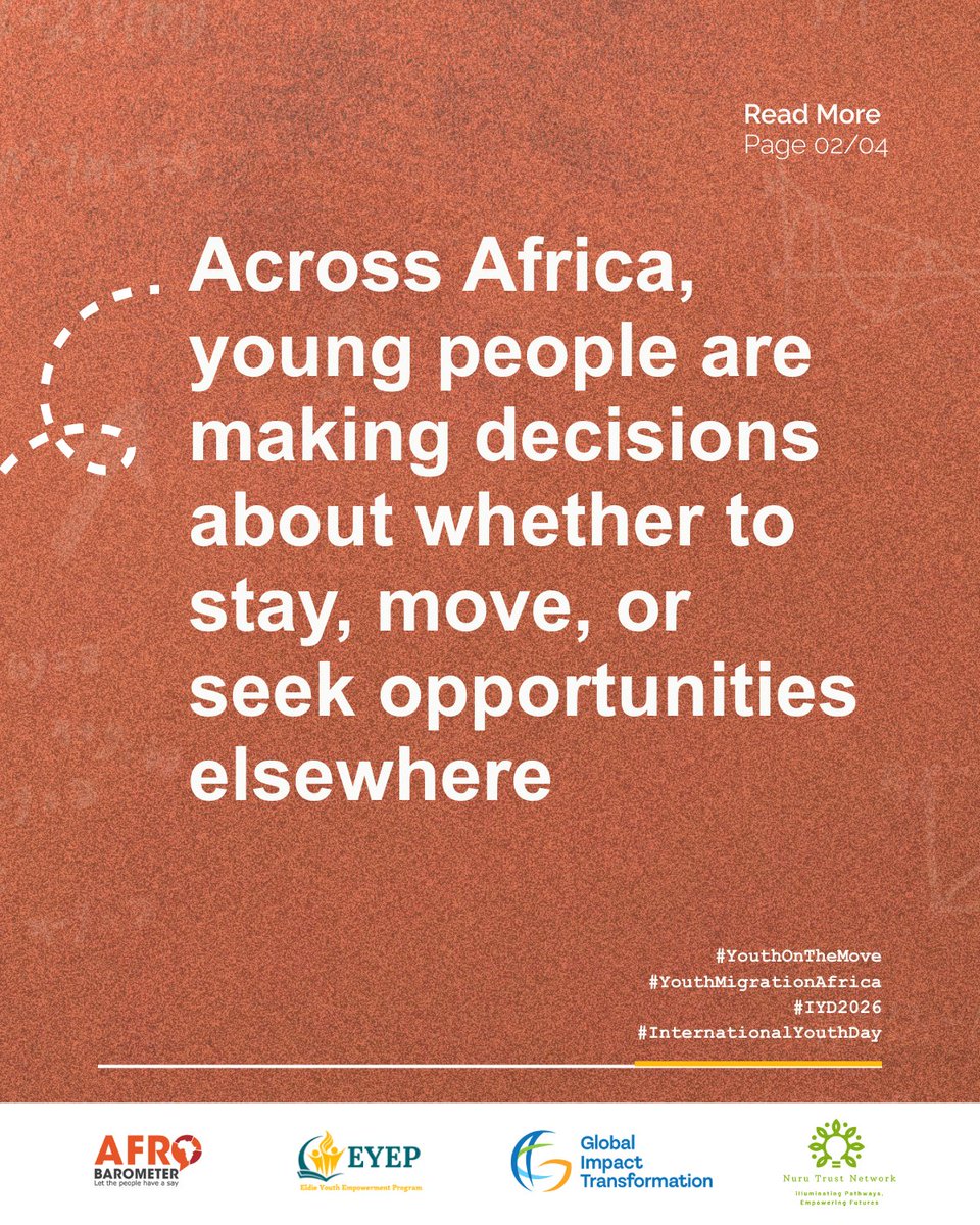 NuruTrustKenya's tweet photo. Across Africa, young people are weighing whether to stay, move or seek opportunities elsewhere.
This week, we’re putting their voices at the centre.
Join the conversation on migration, opportunity and the future young Africans want.
#YouthOnTheMove
#YouthMigrationAfrica
#IYD2026 https://t.co/T1A9raMkqi