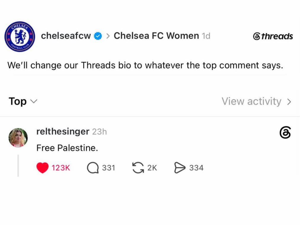 landpalestine's tweet photo. I name @ChelseaFCW the lamest account on social media 

I mean deleting the post just to avoid saying Free Palestine is lame as fuck https://t.co/bVqA5Hu3cM