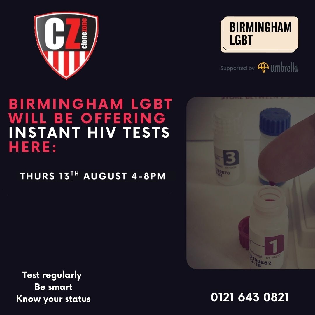 ClonezoneBRUM's tweet photo. The fabulous Nathan &amp; Cliff from Birmingham LGBT
are here today with their pop-up clinic - 4pm-8pm

Offering instant HIV tests and...
...any other advice you may need

Pop down and see them

#knowyourstatus
@ClonezoneBRUM
@birminghamlgbt https://t.co/niMaVXTtcm