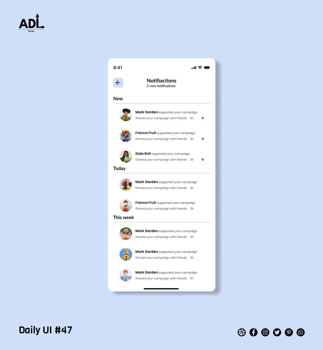 iamadl_'s tweet photo. Activity Feed Daily UI #0047

Hi everyone.

For today's challenge Daily UI #0047, the prompt is to design an activity feed for a socil media site. What do you think?

Thanks for stopping by, don't forget to like and follow for more.#dailyui #dribble #designer #dailyux #figma #ux https://t.co/4EbgmfnzYI