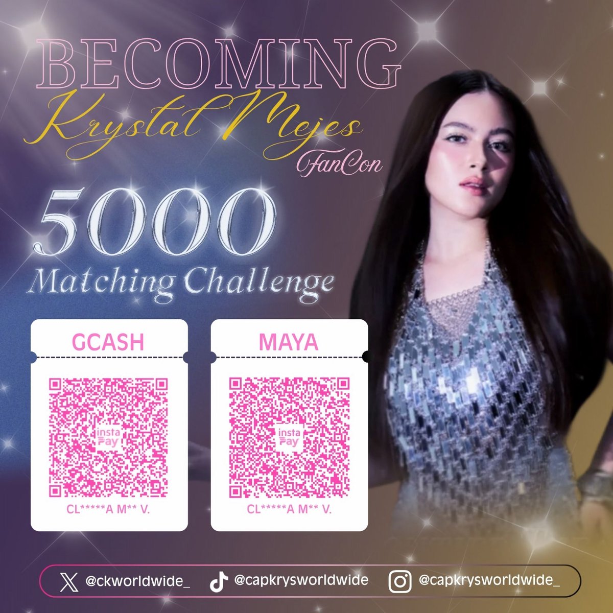 ckworldwide_'s tweet photo. 5K MATCHING CHALLENGE! 

A generous sponsor pledged 5k if we can match it. But only until August 14, 11:00 PM. 

We’re calling everyone who can help. Donate now and help us match the 5k! Every amount, big or small—even butals, would be a huge help. 

Please note that all proceeds will be allocated toward purchasing tickets for Krystal’s solo concert. 

KRYSTAL MEJES CONCERT #BecomingKrystalMejes
#KrystalMejes