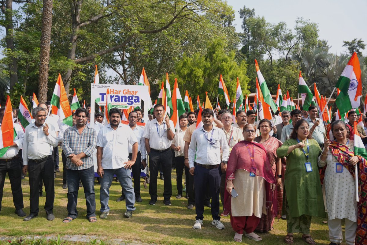 MoCA_GoI's tweet photo. Hon’ble Union Minister of Civil Aviation Shri Ram Mohan Naidu Ji, along with Hon’ble MoS Civil Aviation Shri Murlidhar Mohol, led the Tiranga Rally organised by the Ministry of Civil Aviation under the #HarGharTiranga Campaign 2026.
Joined by Secretary, MoCA Shri Samir Kumar Sinha, along with officers and staff of the Ministry, the rally reflected the nation’s unity, pride and unwavering spirit of patriotism.

The event was also attended by Chairman, AAI Shri Vipin Kumar; DG, DGCA Shri Vir Vikram Yadav; DG, AAIB Shri G V G Yugandhar; DG, BCAS Shri Rajesh Nirwan; and Chairperson, AERA Shri S K G Rahate.

The celebrations commenced with the inauguration of a Digital Video Wall, followed by the rendition of “Vande Mataram” by the dignitaries and participants. The rally was then flagged off by the Hon’ble Ministers and proceeded from Udaan Bhawan to Aviation Park at Rajiv Gandhi Bhawan, New Delhi, with participants proudly carrying the National Flag.

The celebrations culminated with the rendition of the National Anthem, reaffirming the spirit of unity and pride in our nation.

@RamMNK @mohol_murlidhar @samirsinha69 @AAI_Official @BcasHq @DGCAIndia @PIB_India @Pib_MoCA