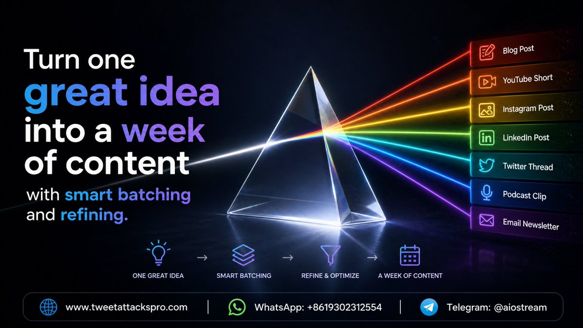 TBuckle82645's tweet photo. 1 π₯ 3 ways to avoid the daily posting scramble: build a content bank, generate in batches, and schedule your week. #tweetattackspro #SocialMediaMarketing #ContentStrategy https://t.co/VYwcYznRJy