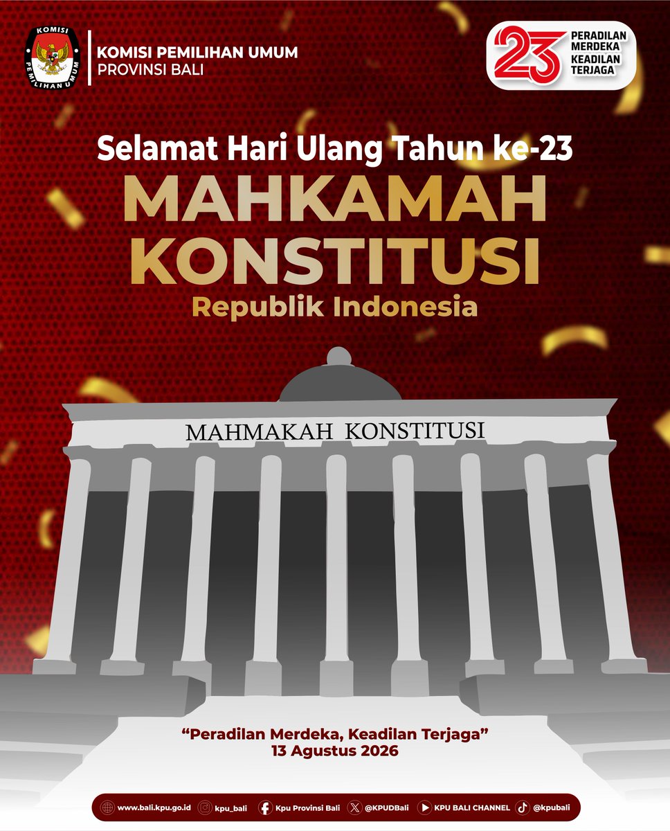 kpu_bali's tweet photo. #temanpemilih - segenap jajaran KPU Provinsi Bali mengucapkan Selamat Hari Ulang Tahun ke-23 Mahkamah Konstitusi Republik Indonesia.

#kpumelayani #kpubali @KPU_ID https://t.co/bEwNwvpT3t
