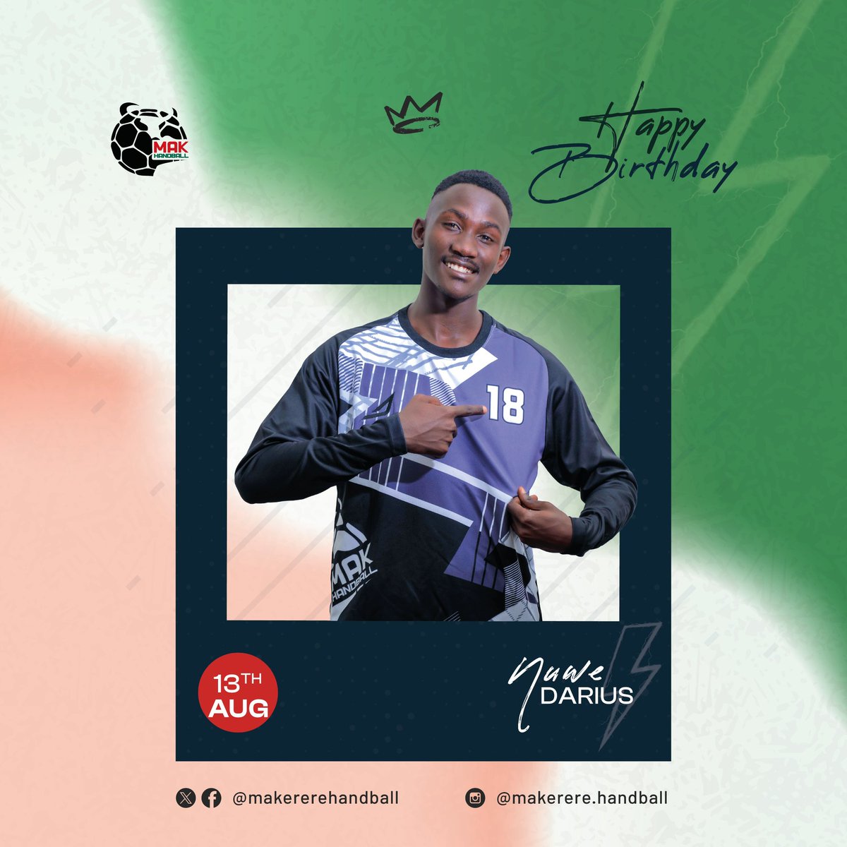 makererehandbal's tweet photo. Today as the #makhandball family , we celebrate a brother, a friend, a superstar, a mentor ๐คญ and the #makbullโs Goalkeeper ๐ผ๐ผ๐๐, happiest birthday Darius ๐๐ may this new age bring you more blessings ๐ผ,good wealth and health ๐๐๐@MakerereSports @Uhandball @NBSportUg https://t.co/LObserv2uf