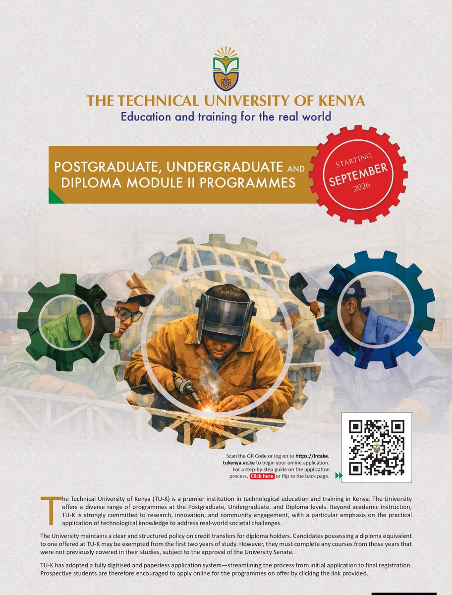 TU_Kenya's tweet photo. September 2026 Intake is ongoing! Build your future with TU-K. https://t.co/uQ0jKbXQC0
