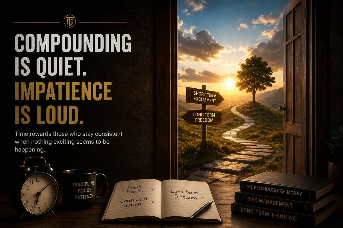 MoneyWTommy's tweet photo. Compounding is quiet. Impatience is loud.

The strongest financial habits often feel boring: saving consistently, avoiding unnecessary debt, managing risk, and giving good decisions enough time to work.

Excitement gets attention. Consistency builds options. https://t.co/AGq4hyBA6T