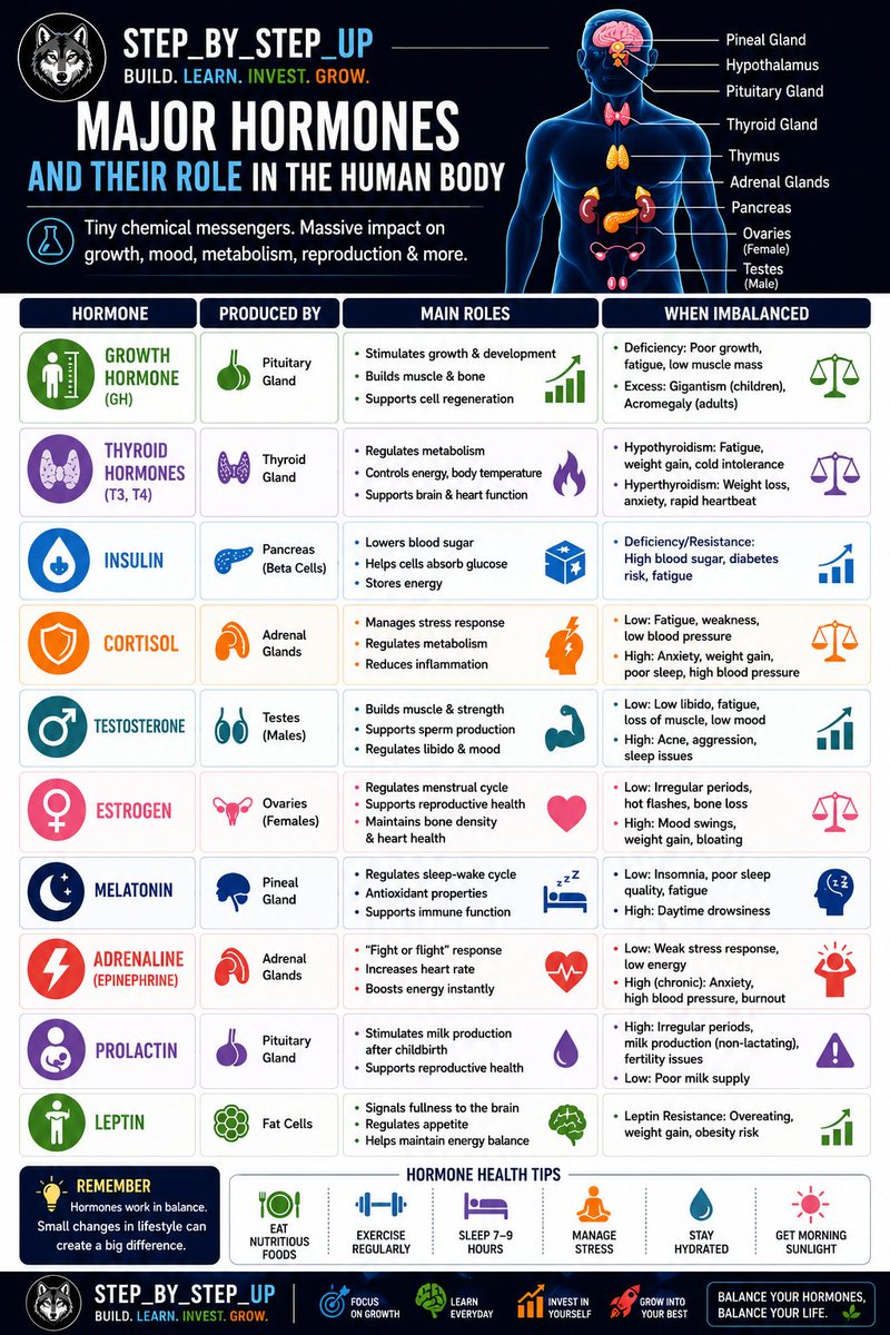Step_by_stepup's tweet photo. A healthy hormone level will solve more than half of your life problems. Understand them and maintain yourself in good state.
#HealthTips #HealthFirst
#Hormones #humanwallet https://t.co/NXFLdZEzab