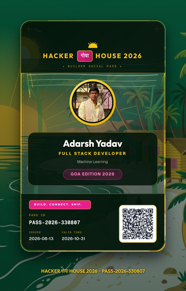kartik1147543's tweet photo. Got into HH Goa '26
Excited to see what innovation we bring together.
See you all there.
#FrameInGoa https://t.co/xutcujjfBB