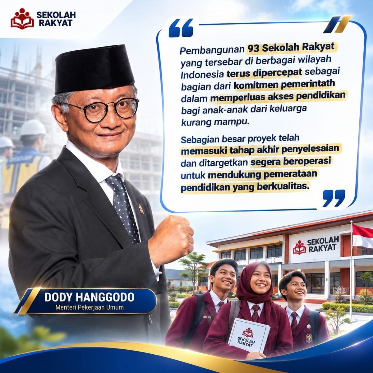 UdayHugos's tweet photo. Pembangunan Sekolah Rakyat dipercepat Pemerintah: Wujud komitmen Pemerintah memperluas akses pendidikan #dukungsekolahrakyat https://t.co/e6GHNoTUpo