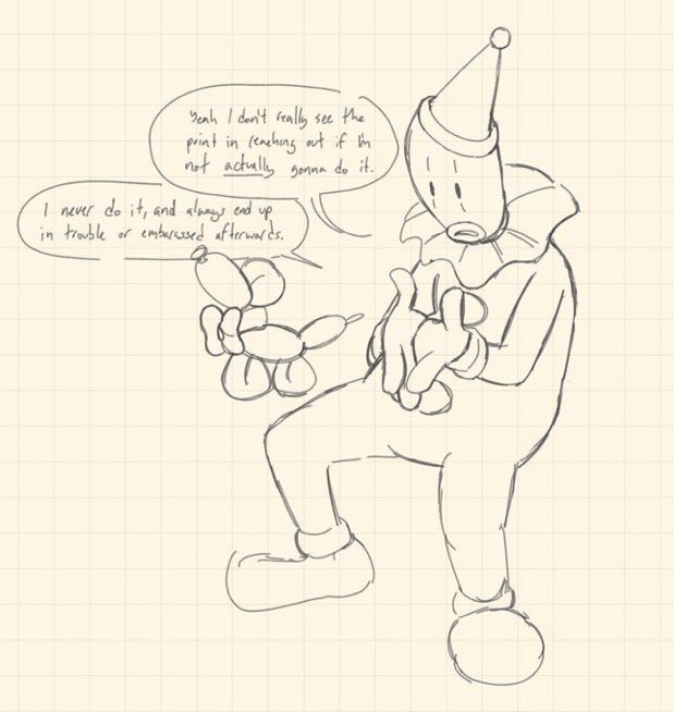 unchillfellas's tweet photo. kaufmo gets a balloon dog npc for his hallucinations but he confuses service and therapy animals so he mostly just talks to it. https://t.co/smvfFlcoqe