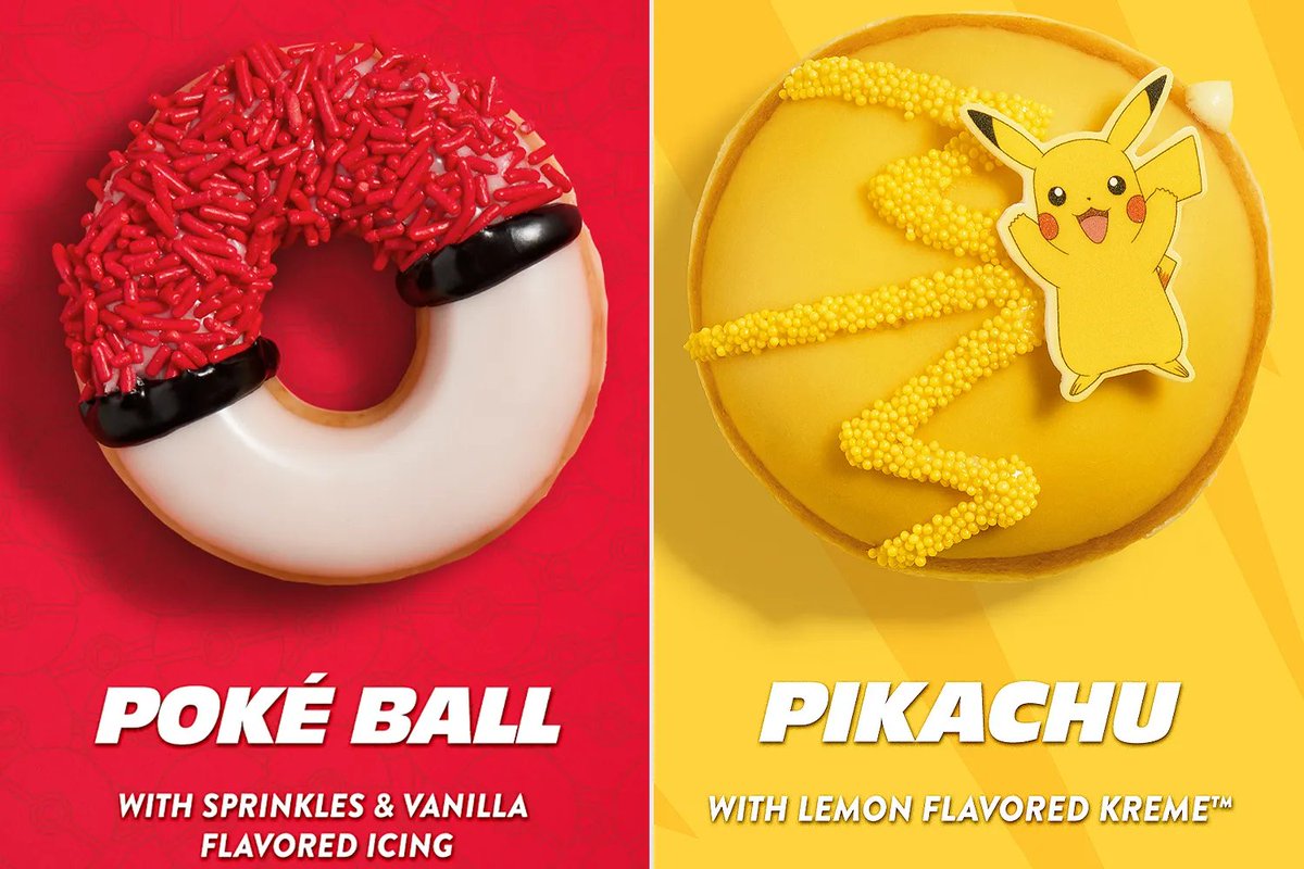 PokeTCGAlerts's tweet photo. Pokémon is teaming up with Krispy Kreme for 6 Pokémon themed doughnuts! 🍩 

The collection features Pikachu, Bulbasaur, Charmander, Squirtle, Jigglypuff & a Poké Ball, plus Pokémon cups and special packaging

Available nationwide starting August 18th and YES my big back will be getting these 😭 
#PokemonxKrispyKreme