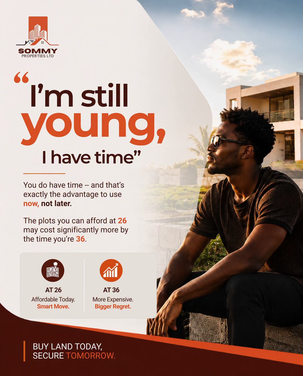 AlutaIjele's tweet photo. “I’m still young. I have time.”

Exactly. And that’s why you should start early. 🏡

Buy what you can afford today. Build for tomorrow.

📩 DM “START EARLY”

#LandInvestment #PropertyOwnership #SommyProperties #RealEstateNigeria https://t.co/ssGpw8pVB2
