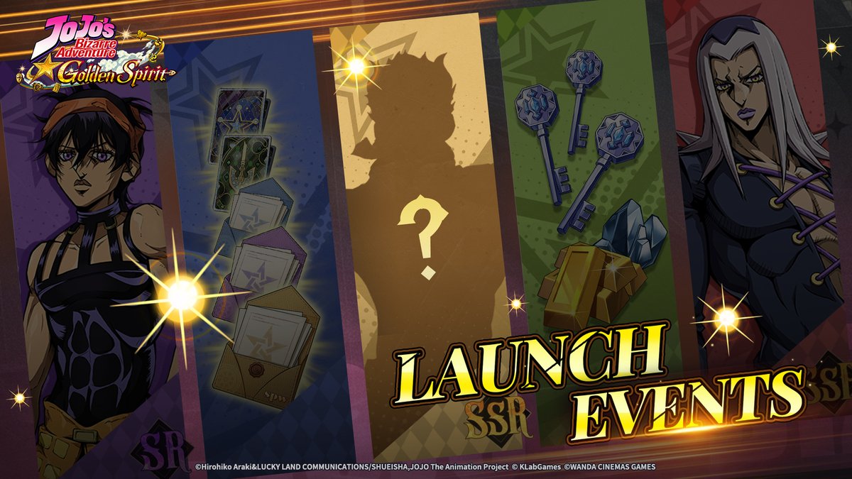 jojogs_official's tweet photo. Today's the day! JoJo's Bizarre Adventure: Golden Spirit officially launches!

Launch Time: 2026/8/13 9:00 (UTC)

To celebrate the official launch, JoJo's Bizarre Adventure: Golden Spirit is bringing you a variety of rewards and bonuses to help you begin your adventure! 🎁

★━━━━━━✧ GOLDEN SPIRIT ✧━━━━━━★

【Get SSR Giorno Giovanna】 🌟
Clear the first Main Story stage to recruit SSR "Giorno Giovanna."

【Pre-Registration Milestone Rewards】 📩
Clear Chapter 1 and unlock the Mailbox feature to receive SR "Joseph Joestar" and "Card: Uncharted Fate ×10" via Mail.
Start your adventure with these rewards and build your ultimate team!

【A Recruitment Experience Like No Other】 🎯
・Limited Recruit: Guaranteed featured UP drops!
・Novice Recruit: Choose your preferred target with a guaranteed hit!
・Featured Character Recruit: Unlock rotating Rate-Up Recruitment for permanent SSR Characters after reaching the required number of pulls!
※Featured Character Recruitment still consumes permanent pool recruitment cards.

【Get SSR Characters Just by Logging In】 📅
Receive characters based on your total number of login days:
・Day 1: SR "Guido Mista"
・Day 2: 1 random SSR character
・Day 3: SR "Leone Abbacchio"
Keep logging in to recruit even more powerful characters!

【Daily Check-in】 🔑
Log in every day to receive enhancement items, including "Card: Uncharted Fate," "Card: Soul Resonance," "Extreme Trial Key," and "Gold Ingot."
Continue logging in to earn even more "Card: Uncharted Fate" and other valuable enhancement items!

【Growth Support Campaign】 ⚔️
For two weeks after the official launch, complete Daily Quests such as recruiting characters, clearing stages, and joining a Guild to earn Astrogems, various recruitment cards, and a large amount of enhancement materials.

【Clear Main Stages to Get Recruitment Cards】 📜
Progress through the Main Stages to earn "Card: Uncharted Fate ×10" for every chapter you clear.

Fate's wheels are turning once again. ⚙️
A new Bizarre Adventure awaits!