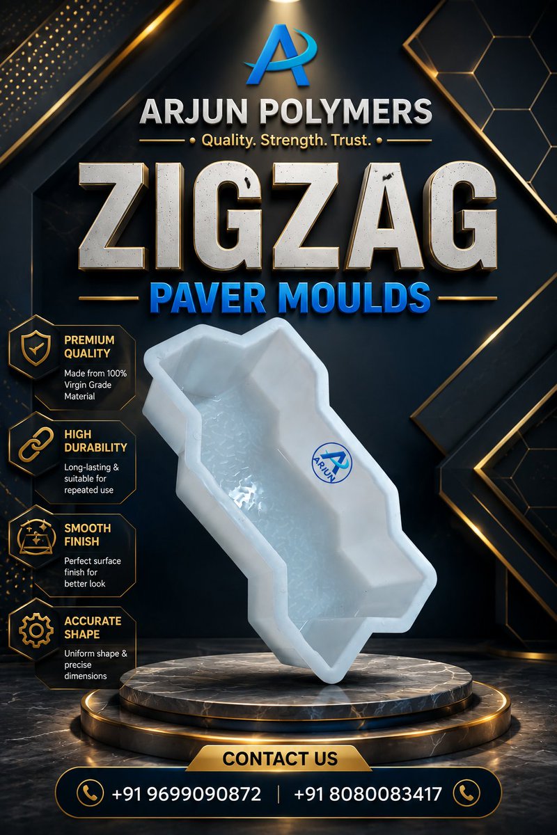 arjun_moulds's tweet photo. 🧱 Zigzag Plastic Paver Block Moulds 
Manufactured using 100% Virgin-Grade Material for: 📷 Excellent strength &amp; durability 
📷 Smooth surface finish 
📷 Price &amp; Enquiries: 
+91 9699090872 | +91 8080083417 📞 https://t.co/7Z2mIxJdaV