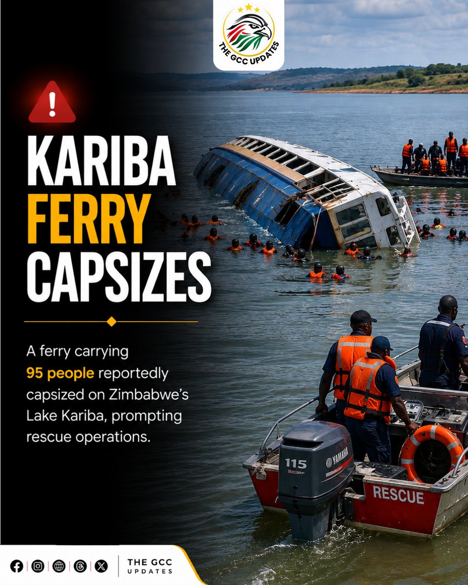 TheGCCUpdates's tweet photo. A ferry carrying 95 people reportedly capsized on Zimbabwe’s Lake Kariba, triggering rescue efforts as authorities work to determine the full extent of the incident.

#Zimbabwe #LakeKariba #FerryAccident #BreakingNews #TheGCCUpdates https://t.co/8tZO2vDJTn