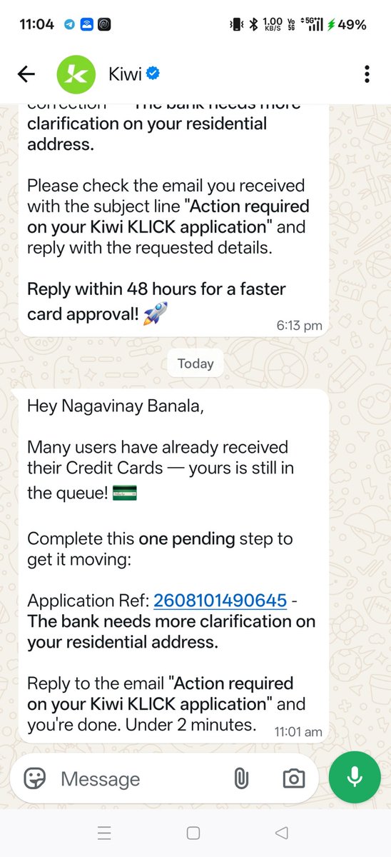 NagaBanala's tweet photo. Hi, Team I got a mail regarding the address related via Mail and i already replied to the mail with my address details but again I'm getting the message like the attached one, could you please confirm me weather you got the details or not? @YESBANK
@GoKiwiNow https://t.co/sdZj1NZ4e1