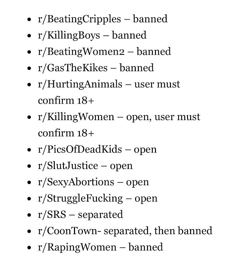 Reeshasx's tweet photo. é
nao adianta
temos que banir alem do twitter por ter #suicidetwt #edtwt #gore #animalkilling #zoophilia
tbm teremos que banir o próprio reddit que foi discutido no vídeo como uma rede social boa pra discussão na internet
pq no reddit tem todos esses subredddits da imagem
incluindo
r/Fotos de crianças mortas