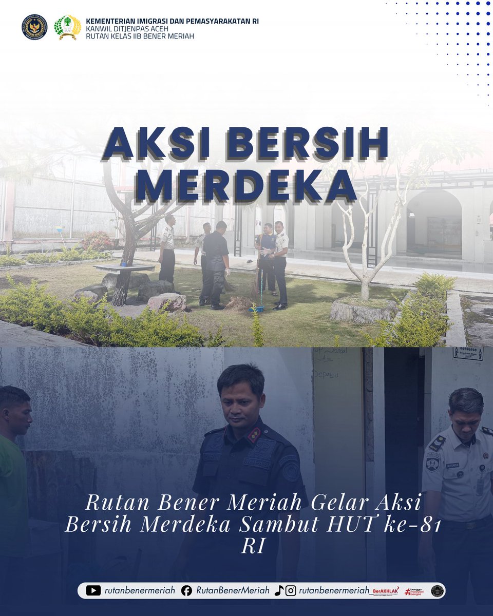 rutanbm's tweet photo. Rutan Bener Meriah Gelar Aksi Bersih Merdeka Sambut HUT ke-81 RI

#kemenimipas 
#ditjenpas 
#pemasyarakatan 
#ditjenpasaceh https://t.co/EQfYyt9VQs