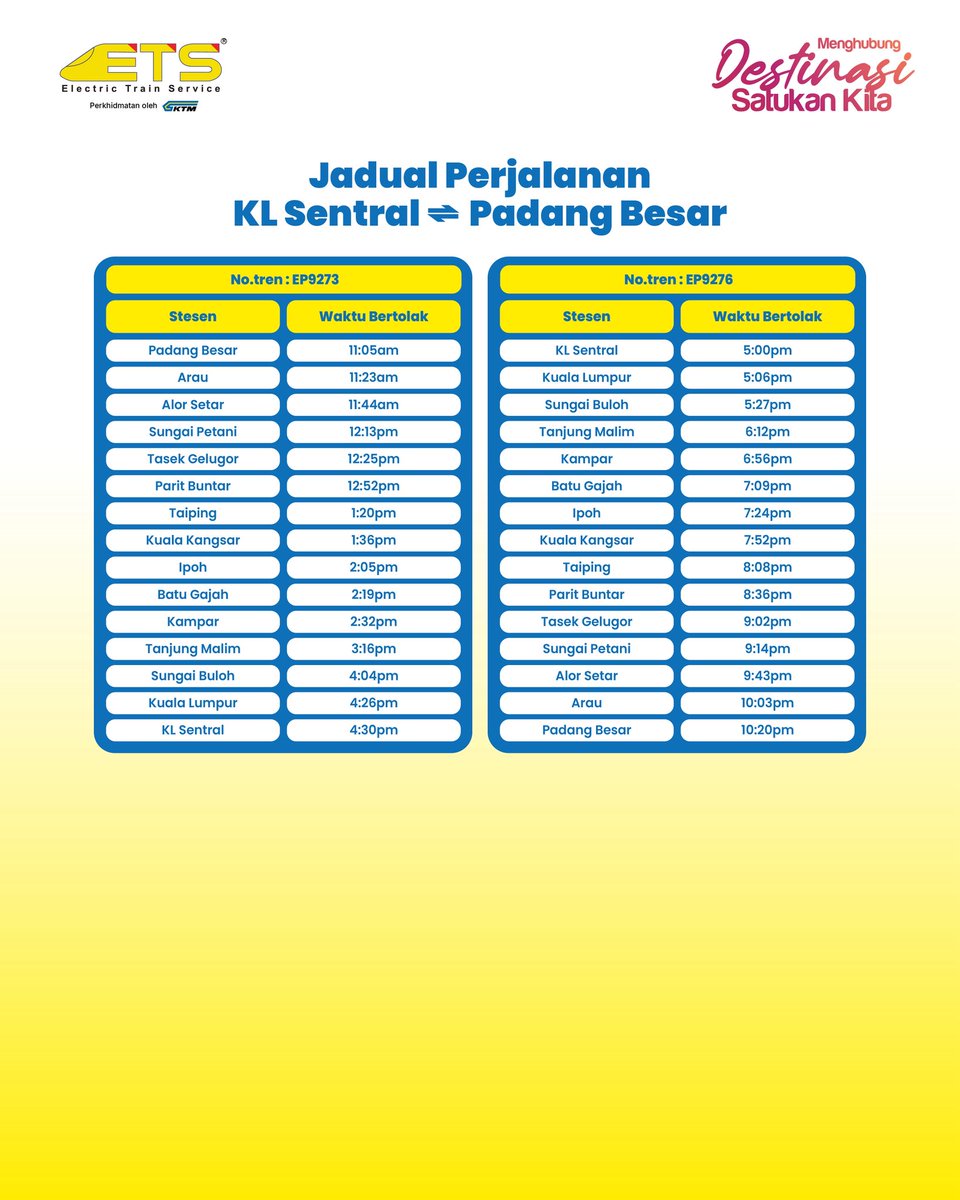 ktm_berhad's tweet photo. Hari ini, jualan tiket ETS Tambahan sempena Hari Kebangsaan & Cuti Sekolah sudah dibuka.
Raikan semangat kebangsaan sambil mengembara bersama anak - anak pada musim cuti sekolah dengan ETS!
#KTMB #ETS #ETSkanAda #Merdeka2026
#KesejahteraanDinikmati https://t.co/5KtuZsmmMU