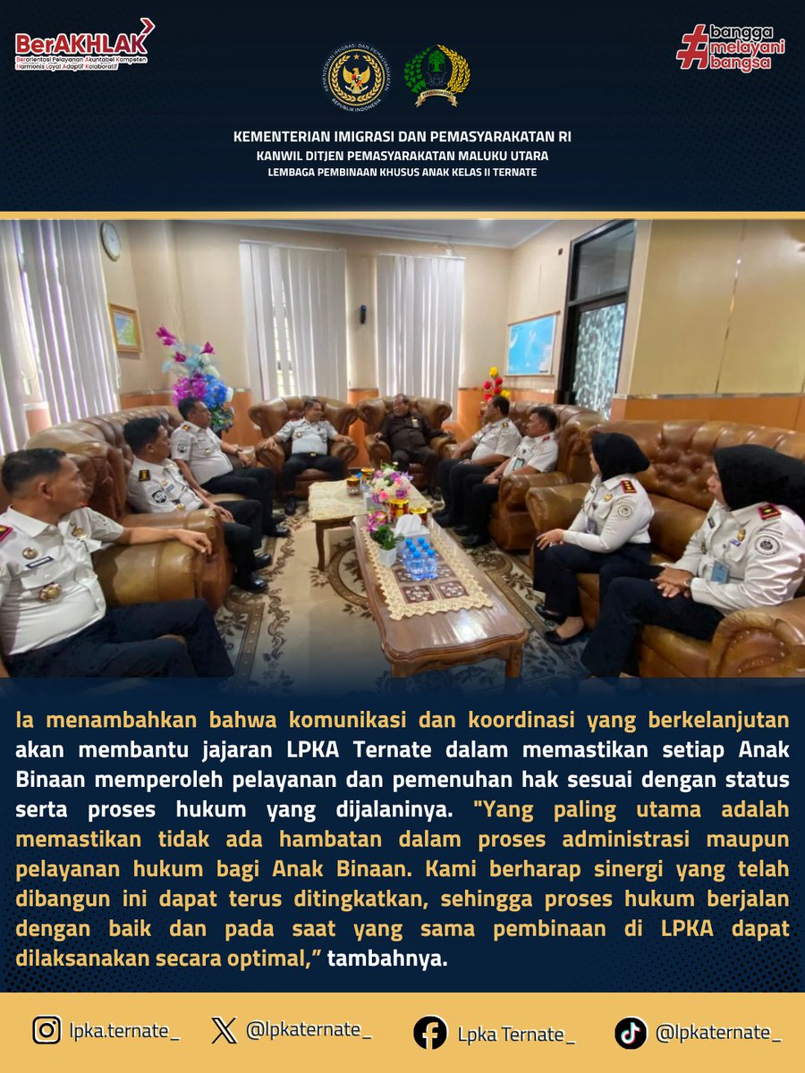lpkaternate_'s tweet photo. PERKUAT TUGAS PEMASYARAKATAN, KEPALA LPKA TERNATE DAMPINGI KAKANWIL DITJENPAS MALUT AUDIENSI DENGAN PEMPROV MALUT

Baca Selengkapnya di:
https://t.co/P6DxOWOffA https://t.co/J9FsHfqXjr