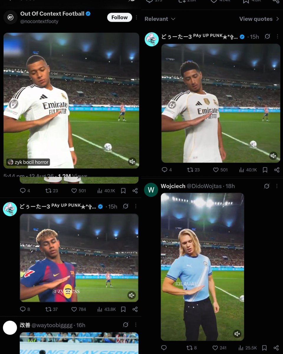 atz_crabtiny's tweet photo. Football fans are hilarious 😭 Hating on San and now using San’s clip with AI to make their faves dance to BAD… hypocrisy at its peak lmao https://t.co/ecru06D3FK