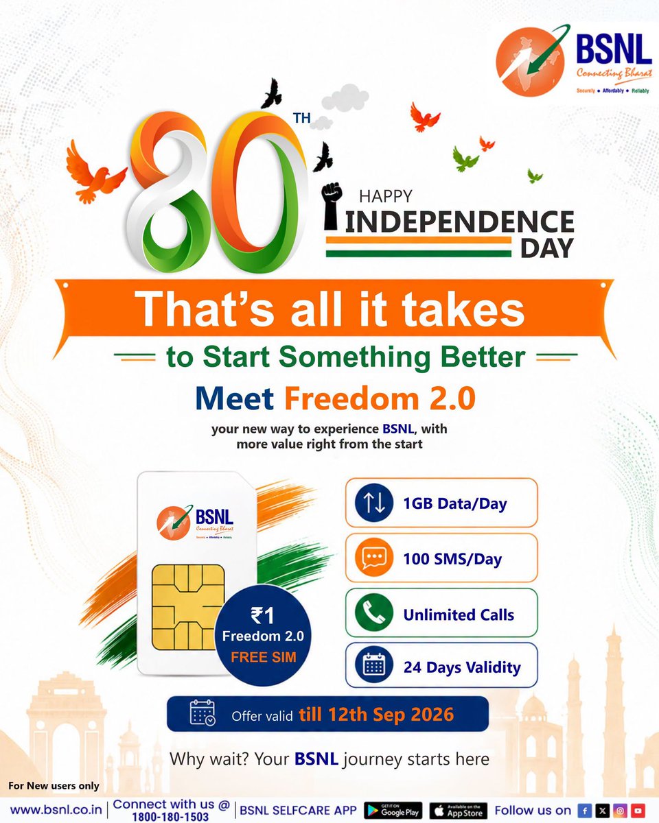BSNL_UKD's tweet photo. This Independence Day, why not start something better?

Your first step towards a better connection is here. https://t.co/5T3BIUUfpn