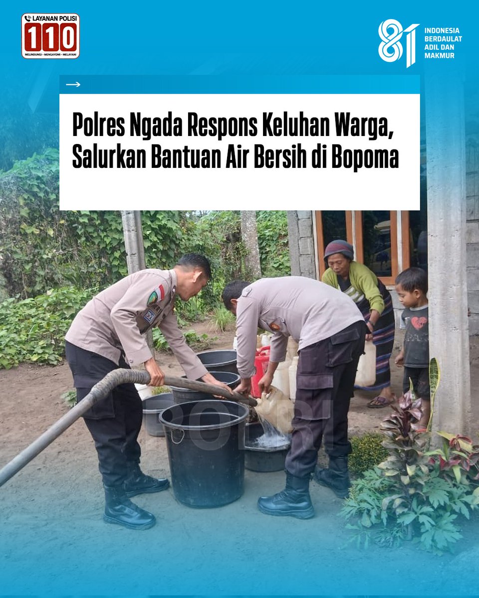setumpoldabali's tweet photo. Polres Ngada, Polda Nusa Tenggara Timur (NTT) menyalurkan bantuan air bersih kepada warga Kampung Bopoma, RT 007/RW 00, Desa Bopoma, Kecamatan Golewa Barat, Kabupaten Ngada pada Rabu (12/8). https://t.co/FZTCPHkwrk
