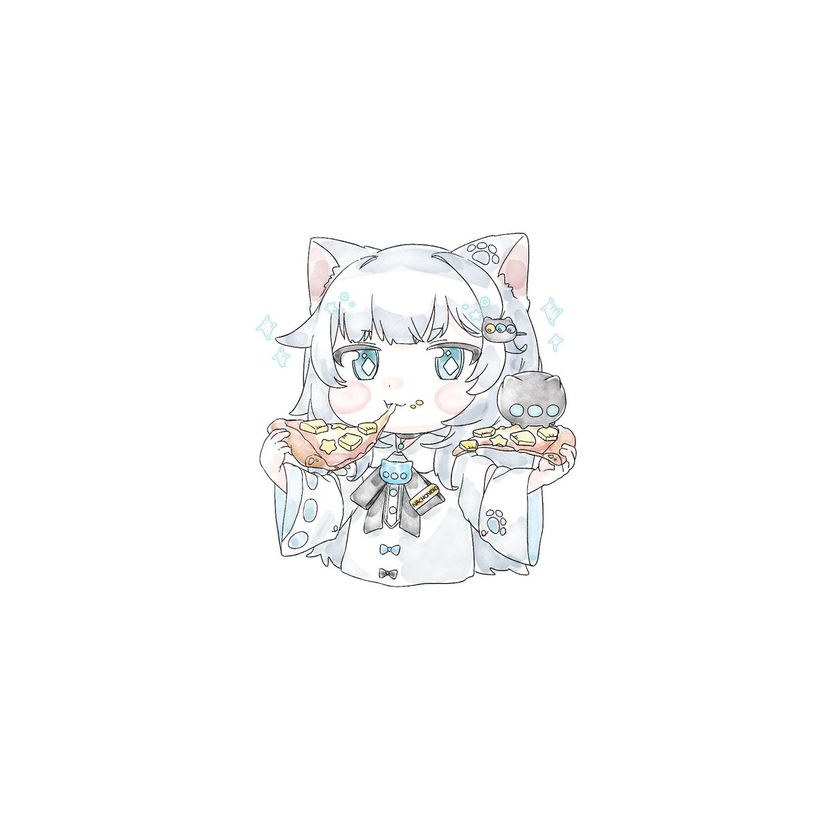 gustaf39714772's tweet photo. 甘井先生(@amam_uma)になちょちゃん描いて頂きましたー！✨️🐈️
パイナップルピザを美味しそうに食べててとってもキュート😻です！
へんにゃのヘアピンも食べたそうに見てて可愛い🩵

#Nyaacho https://t.co/YSO1JBXnJu