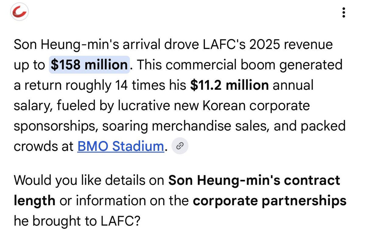 SonnyDaysLAFC's tweet photo. Seeing a lot of Son gets paid too much talks again… 

If he wanted money, he would not have come to LAFC and the MLS, at this point it’s laughable. Also his contract is already way paid off with his presence here already. LAFC has more money cause of him. 

He’s playing his role https://t.co/Sr2tZ0Pcim