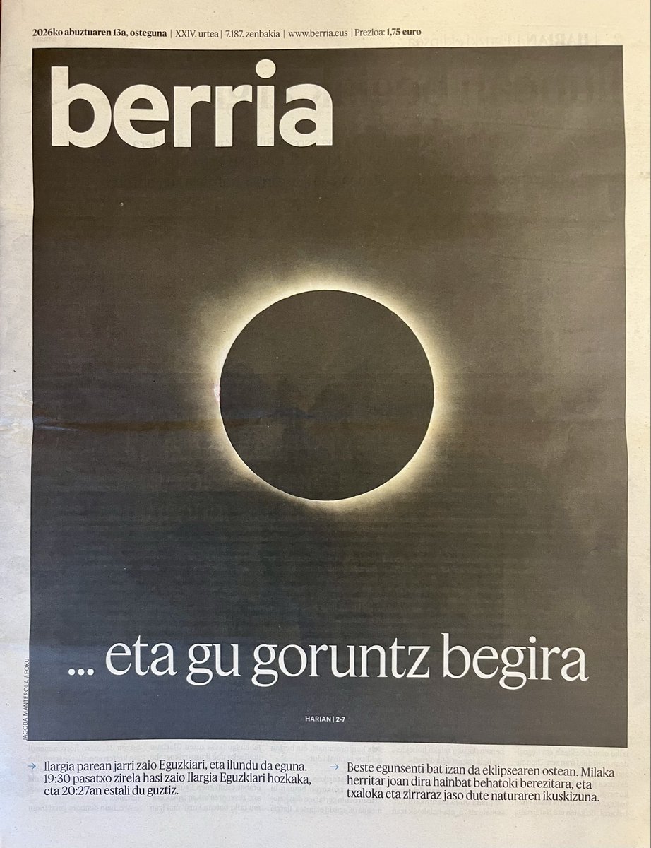KikeAmonarriz's tweet photo. Ederra eta ongi ekarria @berria-ren gaurko azala. https://t.co/mfMPTmaV0S